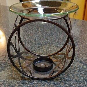 PartyLite Brown Candle Holder with Artistic Metal Accents